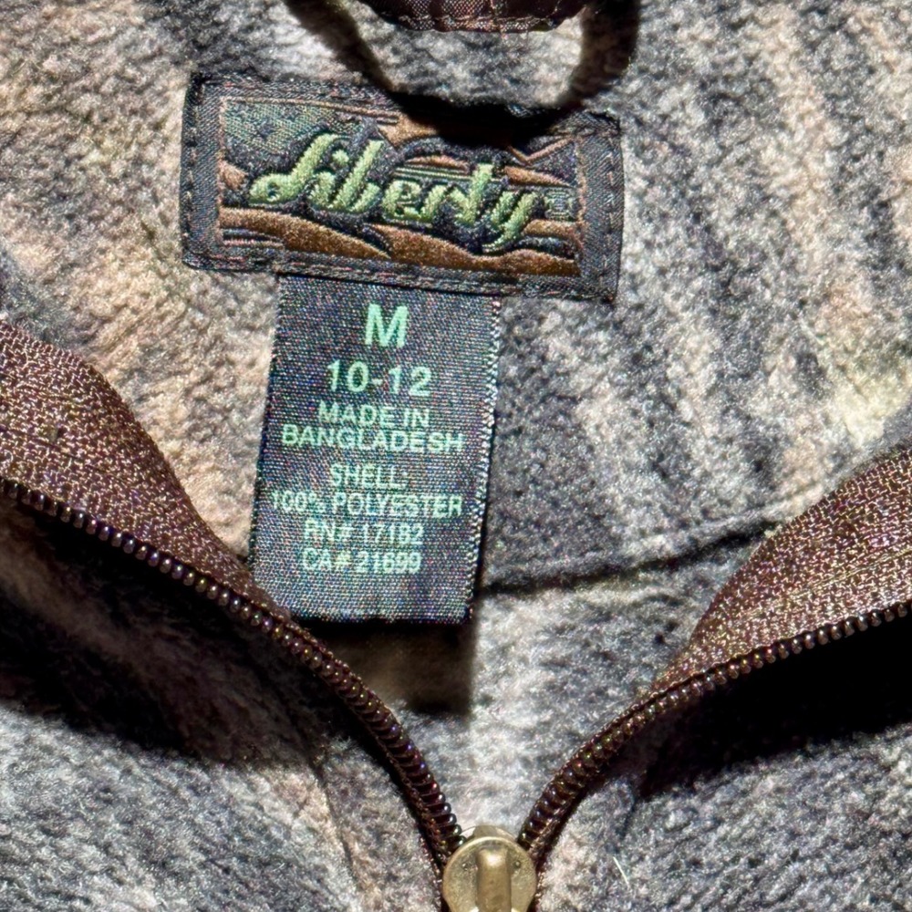 Liberty‎ Camo Fleece Jacket Full Zip Outdoor Warm Kids Size M (10-12)